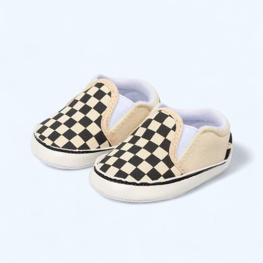 Beige Checkered Baby Casual Soft Bottom Shoes image 0