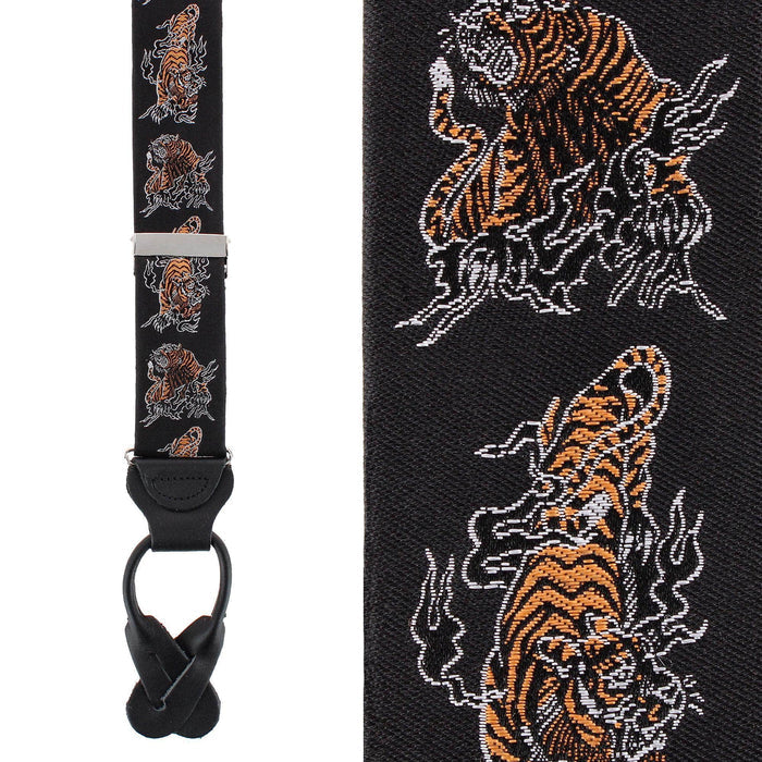 Bengali Crouching Tiger Silk Novelty Button End Braces