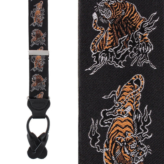 Bengali Crouching Tiger Silk Novelty Button End Braces