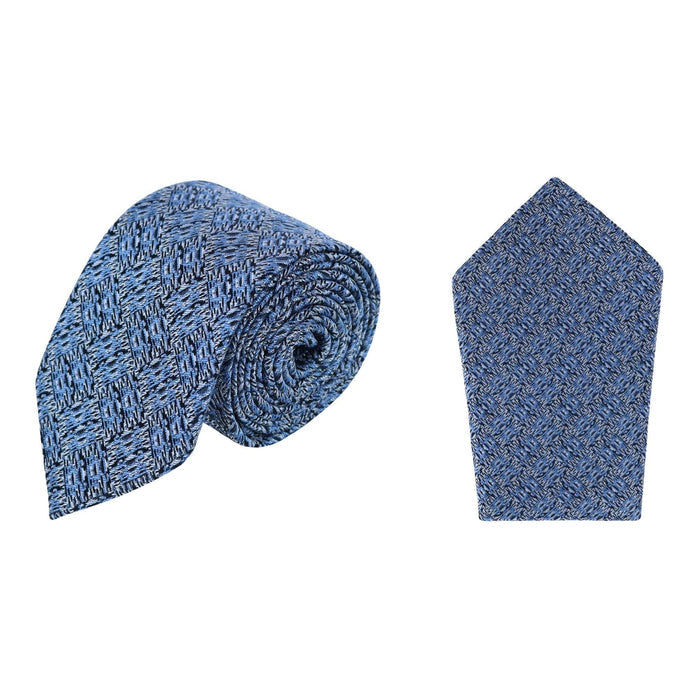 Benito's Blue Basketweave Silk Necktie & Pocket Square Bundle