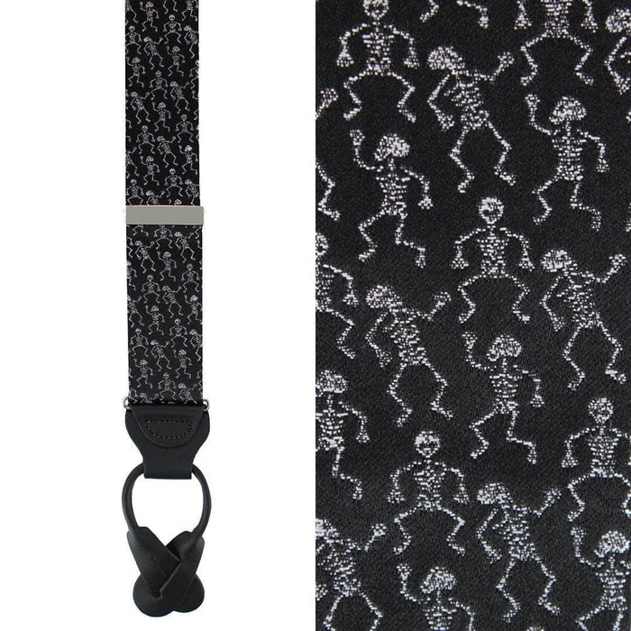 Big & Tall Davy Bones the Dancing Skeleton Silk Button End Braces