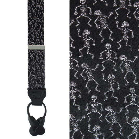 Big & Tall Davy Bones the Dancing Skeleton Silk Button End Braces