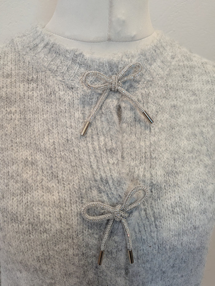 Bisou's Project Grey Diamante Bow Cardigan S/M
