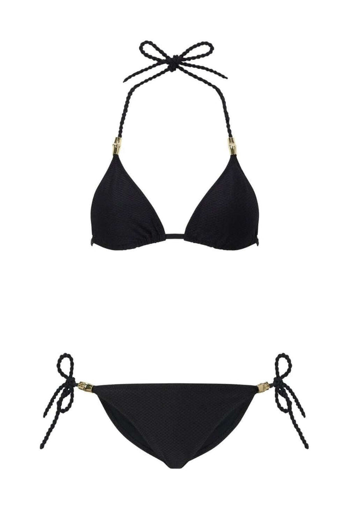 Heidi Klein Black Triangle Rope Bikini Top and Triangle Bottom Set