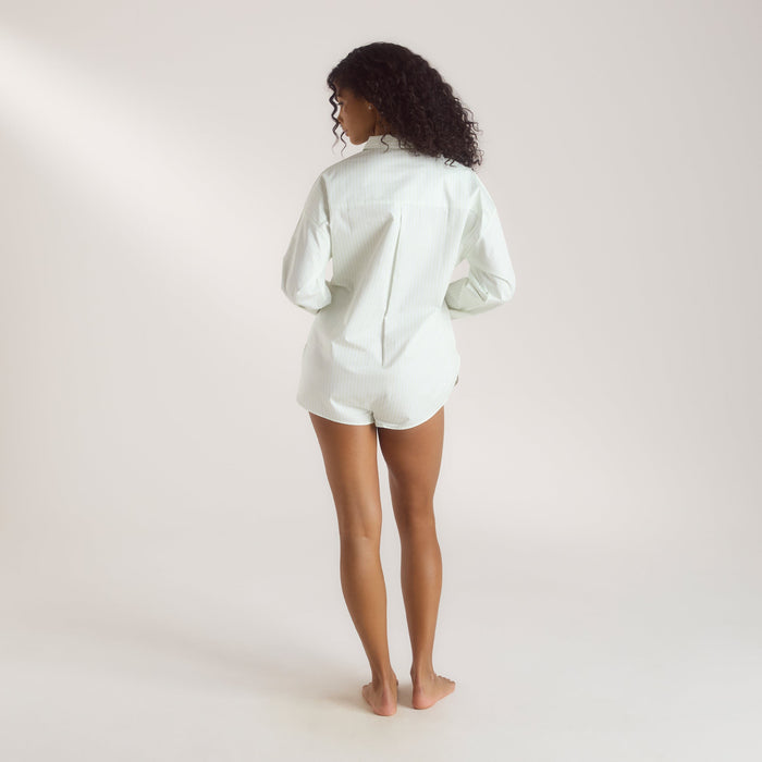 Bloom & Stripe Shirt Romper - Sage