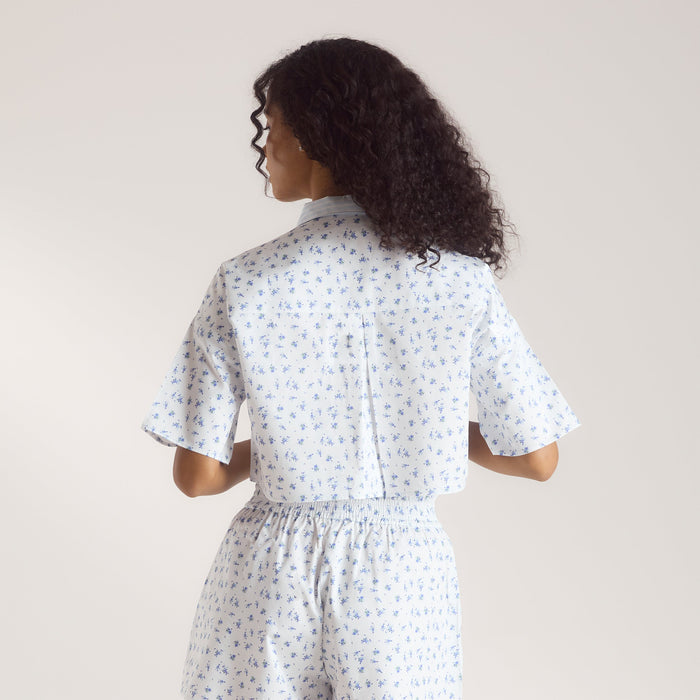 Bloom & Stripe Short-Sleeved Pyjama Shirt - Blue