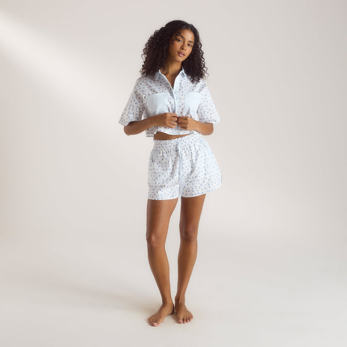 Bloom & Stripe Short-Sleeved Pyjama Shirt - Blue