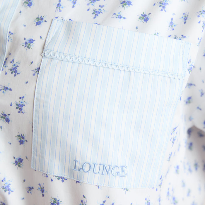 Bloom & Stripe Short-Sleeved Pyjama Shirt - Blue