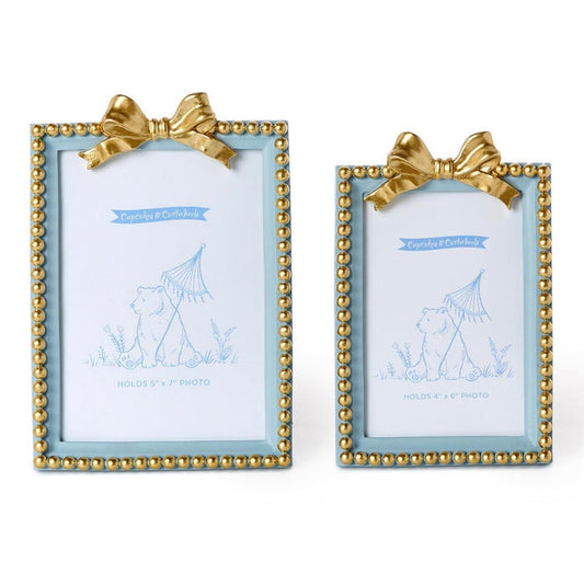 Blue Bow Beaded Photo Frame