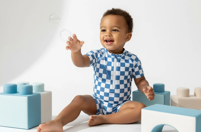 Blue Checkered Swimsuit for Boys image 0