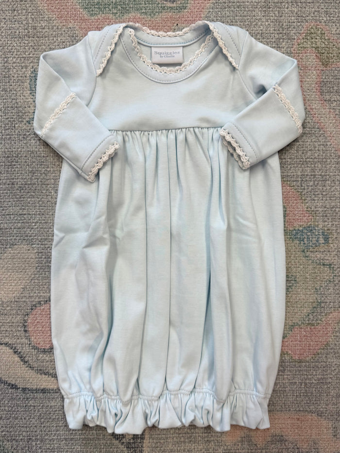 Blue Lap Shoulder Gown with White Trim