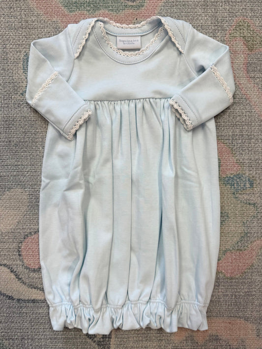 Blue Lap Shoulder Gown with White Trim