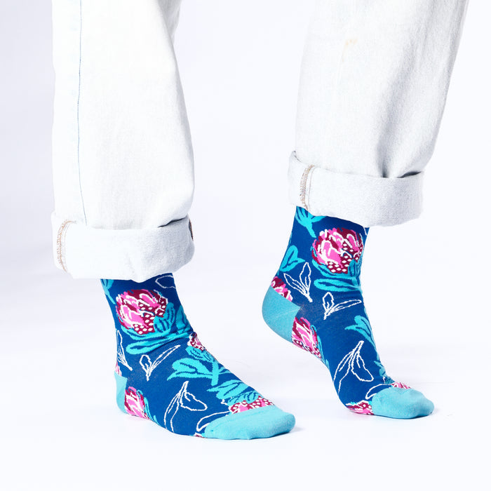 Blue Protea Bamboo Socks