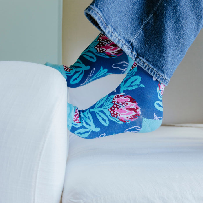 Blue Protea Bamboo Socks
