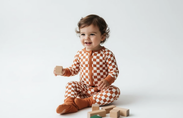 Boys Bamboo Checkered Sleeper – Soft Zip-Up Baby Pajamas in Bamboo Viscose image 0
