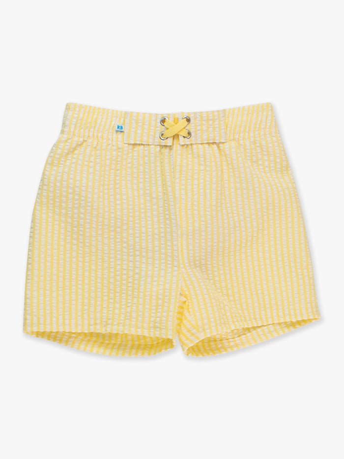 Boys Banana Seersucker Swim Trunks