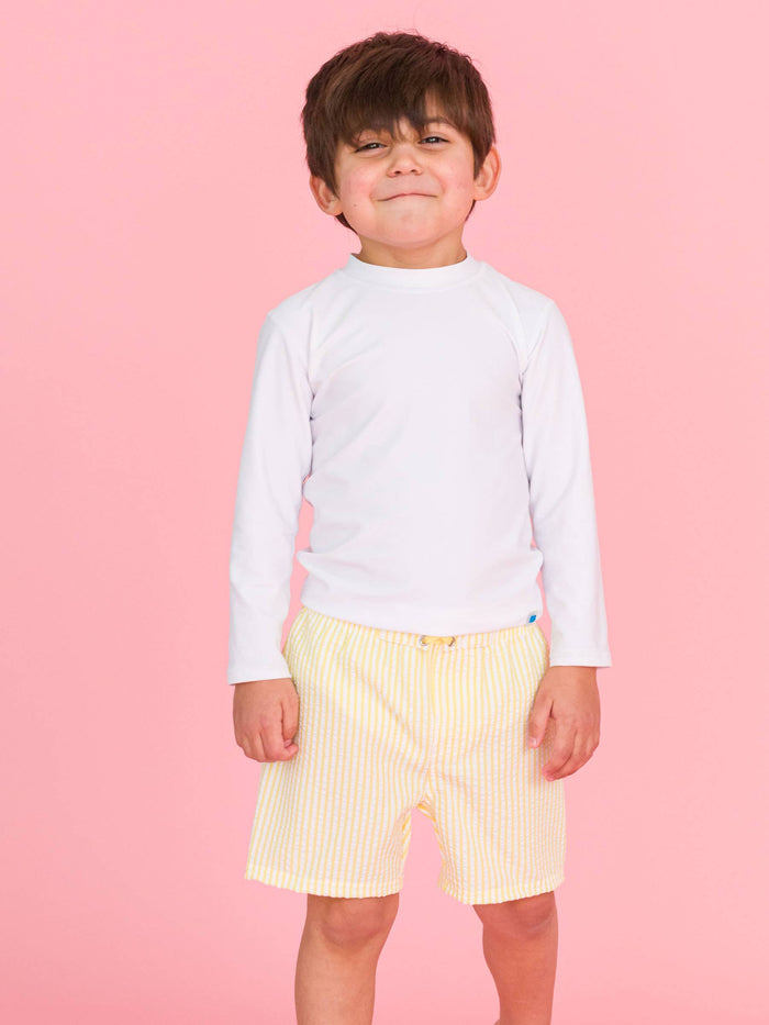 Boys Banana Seersucker Swim Trunks