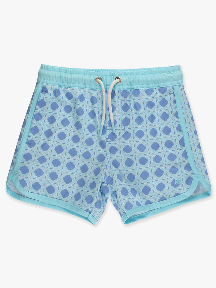 Boys Periwinkle Blue Coastal Cane Performance Hybrid Dolphin Hem Swim Trunks