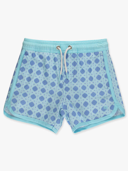 Boys Periwinkle Blue Coastal Cane Performance Hybrid Dolphin Hem Swim Trunks