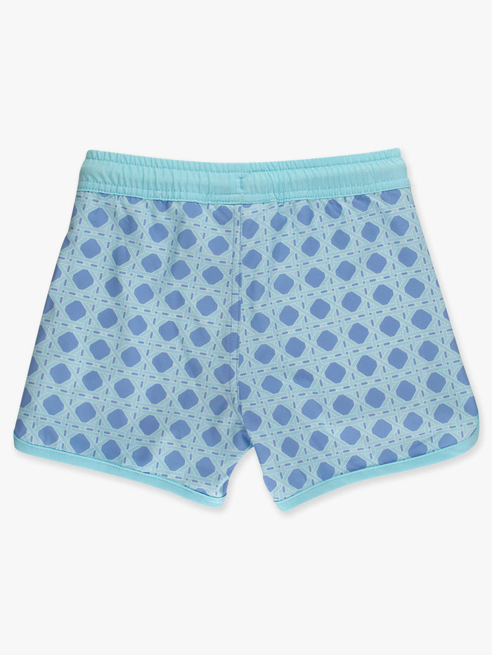 Boys Periwinkle Blue Coastal Cane Performance Hybrid Dolphin Hem Swim Trunks
