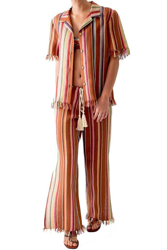 Miguelina Briar Rust Stripes Button Down Size: S Color: Rust Stripe at Petticoat Lane  Greenwich, CT