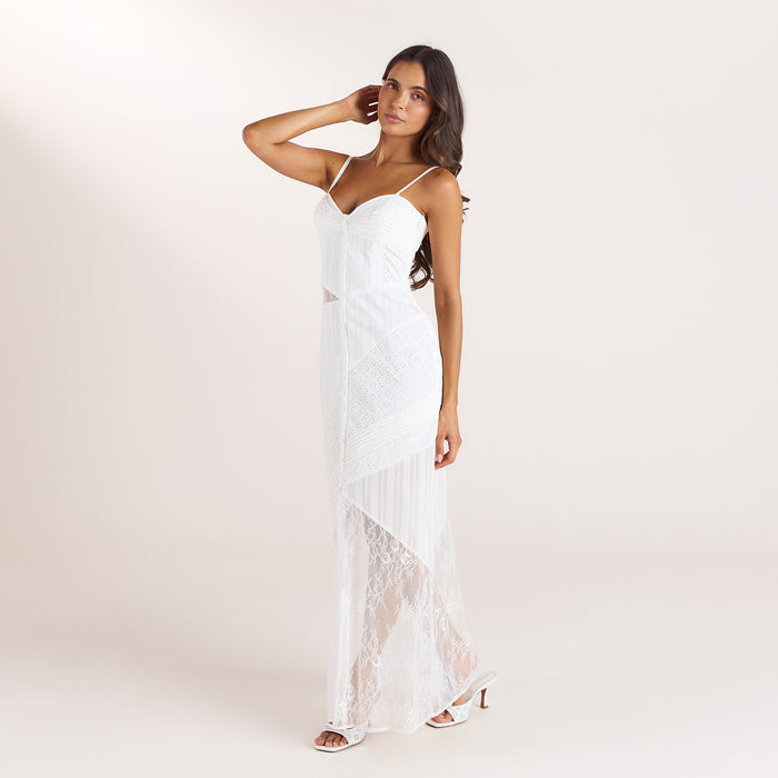 Broderie & Lace Maxi Dress - White