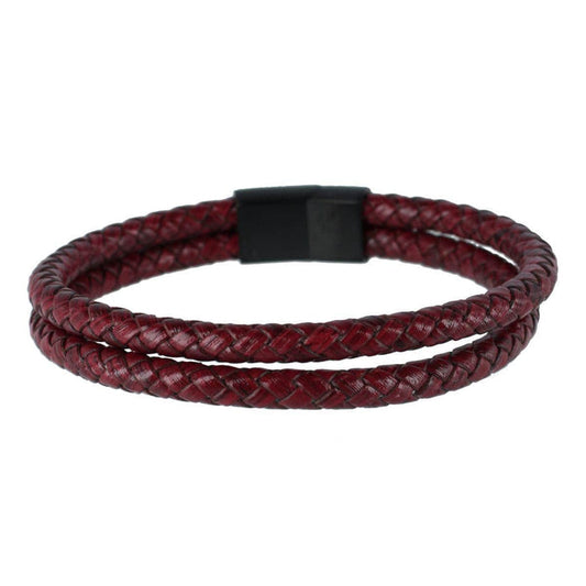 Caleb's Crimson Braided Leather Secure Clasp Bracelet