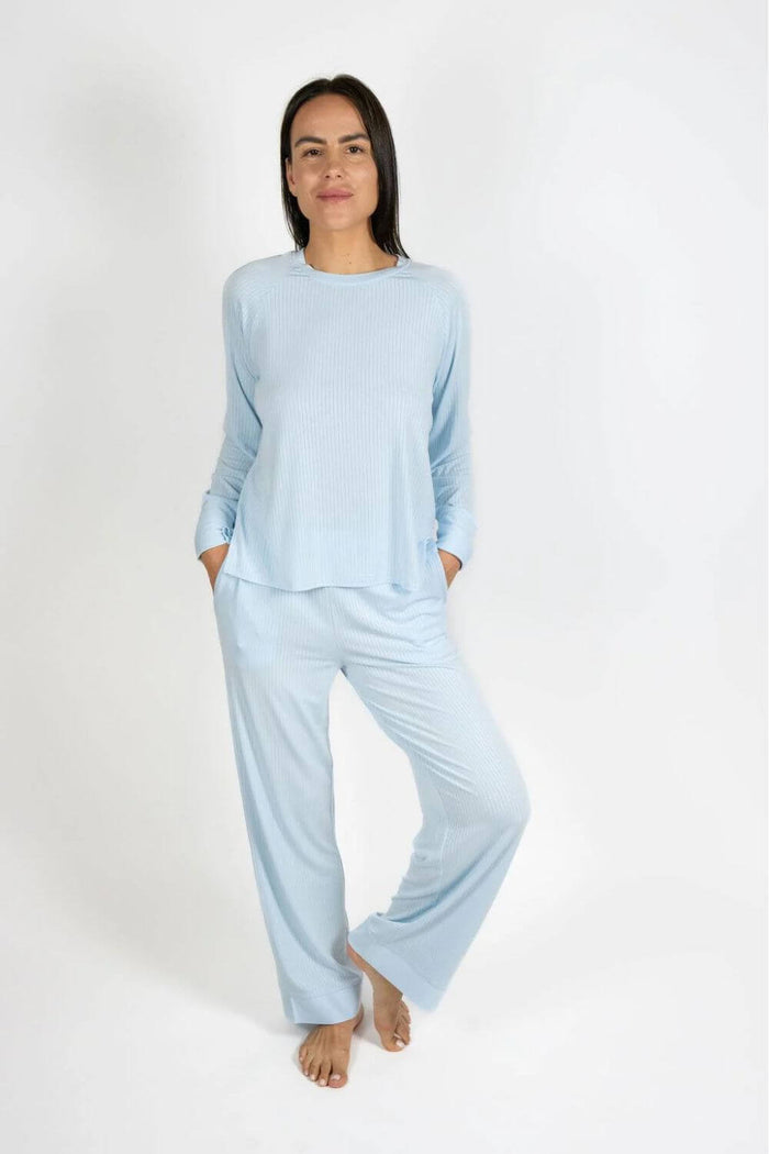 Aspen Dream Cannes Pinstripe Long Set in Cool Blue