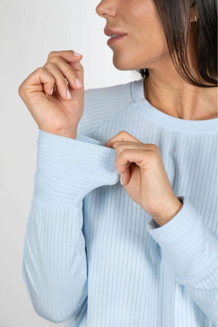Aspen Dream Cannes Pinstripe Long Set in Cool Blue
