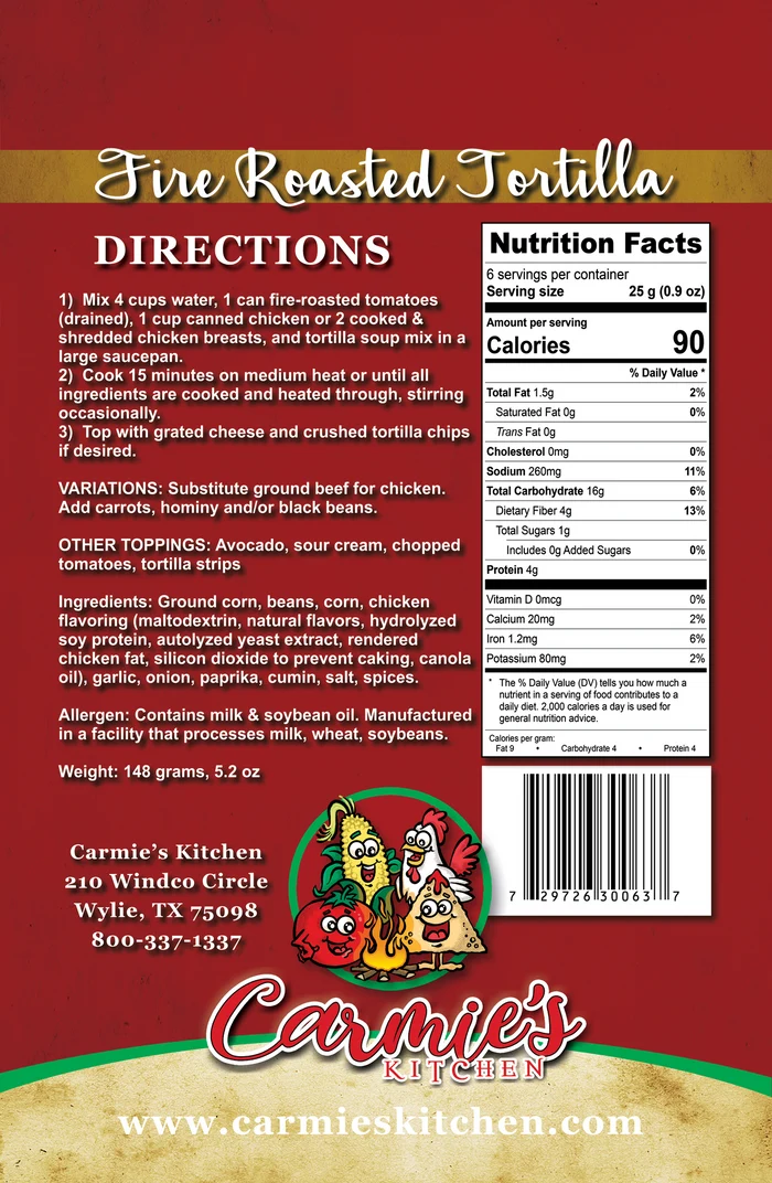 Carmies Chicken Tortilla Soup Mix