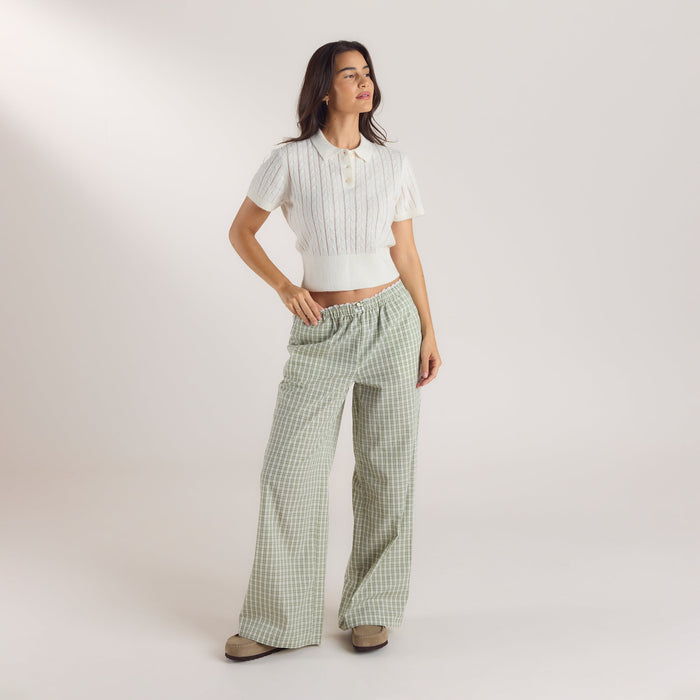 Check Cotton Trousers - Green