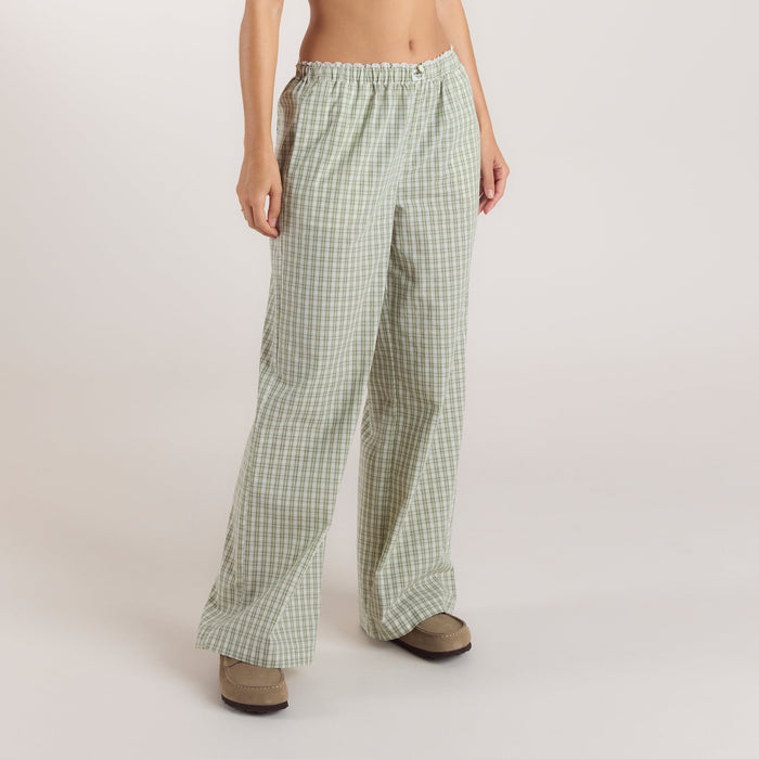Check Cotton Trousers - Green