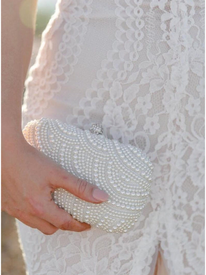 Classic Pearl Beaded Double Sided Evening Clutch - The Wedding Garter