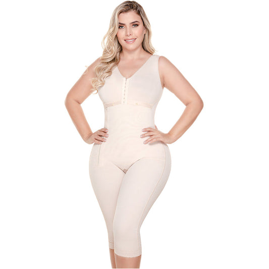 Colombian Knee-Length Shapewear with Built-in Bra & High Back – Post-Surgery & Postpartum Support