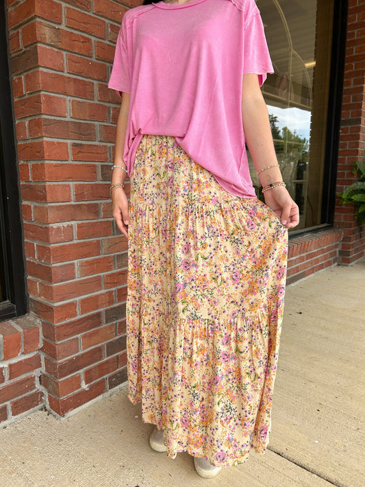 Color Me Happy Floral Tiered Maxi Skirt