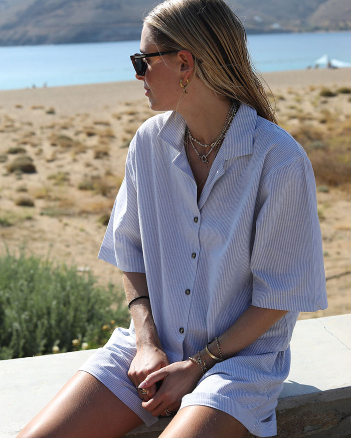 Condesa Shirt | Dove Blue Pin Stripe