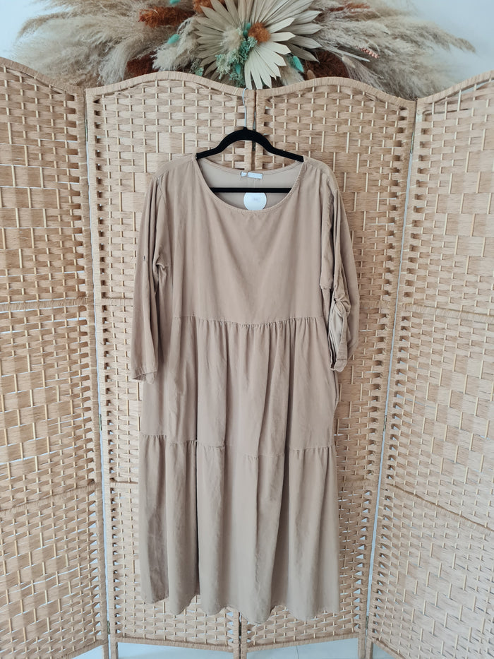 Corinne corduroy style tiered dress in cream