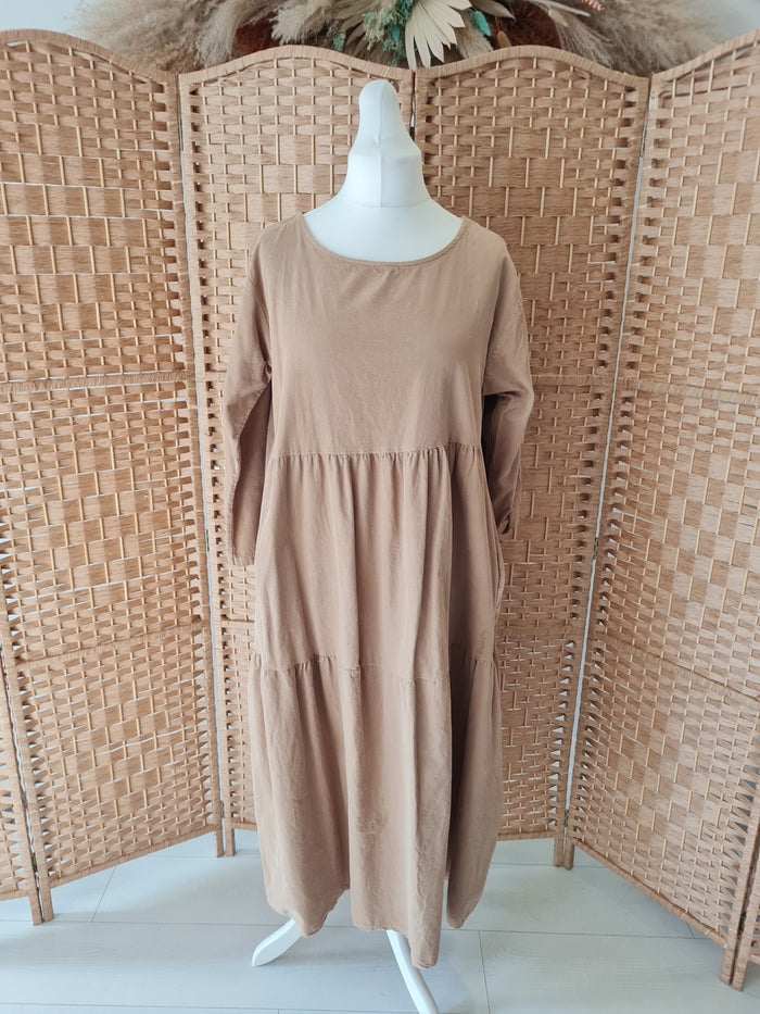 Corinne corduroy style tiered dress in cream
