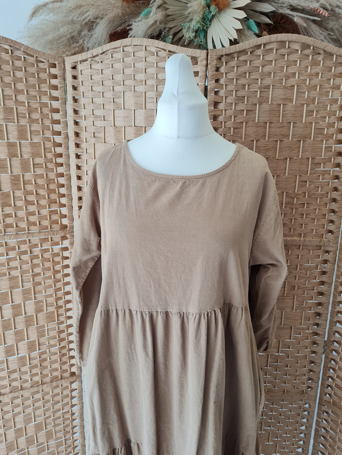 Corinne corduroy style tiered dress in cream