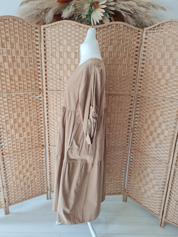 Corinne corduroy style tiered dress in cream