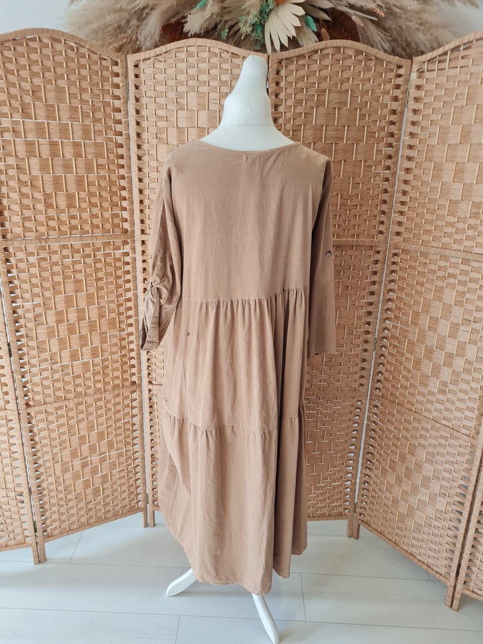 Corinne corduroy style tiered dress in cream