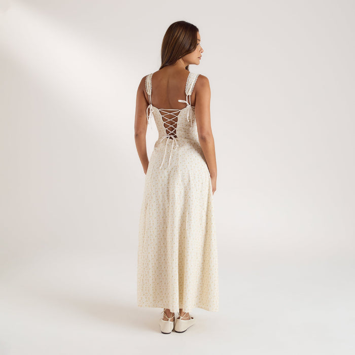 Corset Back Maxi Dress - Peach Floral