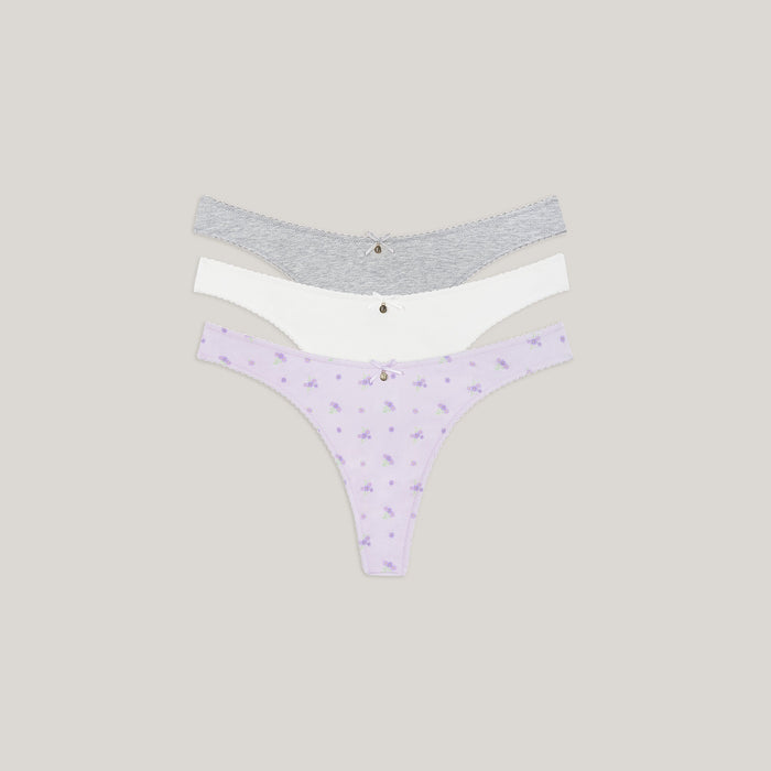 Cotton Kisses Thongs (3-Pack) - Lilac Print
