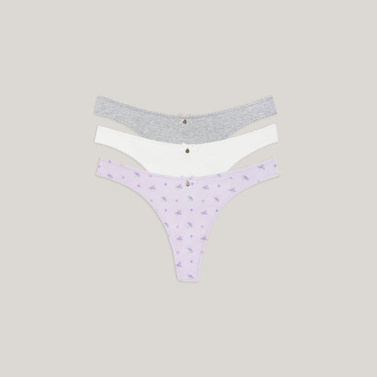Cotton Kisses Thongs (3-Pack) - Lilac Print