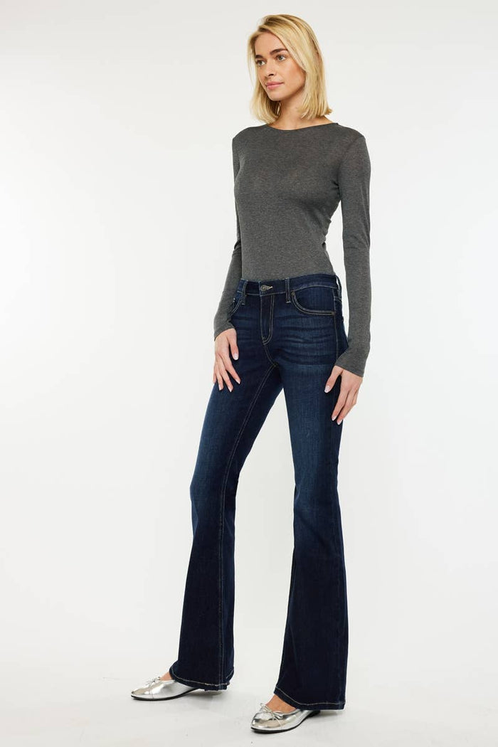 Covington Dark Mid Rise Flare Kancan Jeans