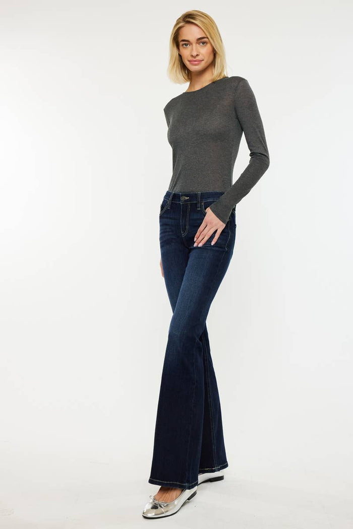 Covington Dark Mid Rise Flare Kancan Jeans