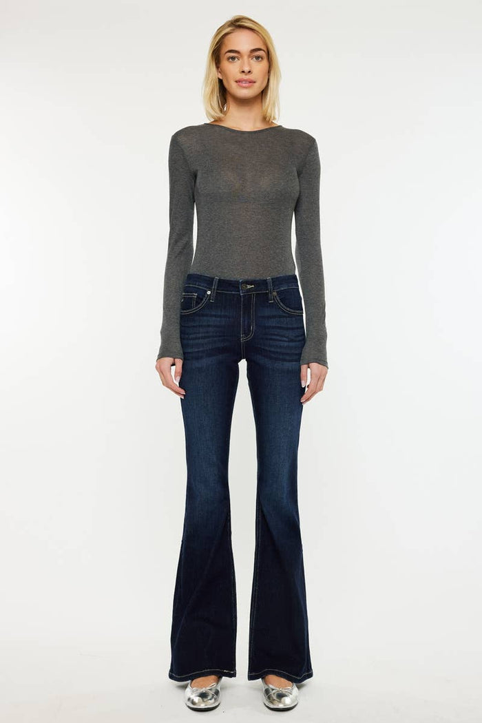 Covington Dark Mid Rise Flare Kancan Jeans