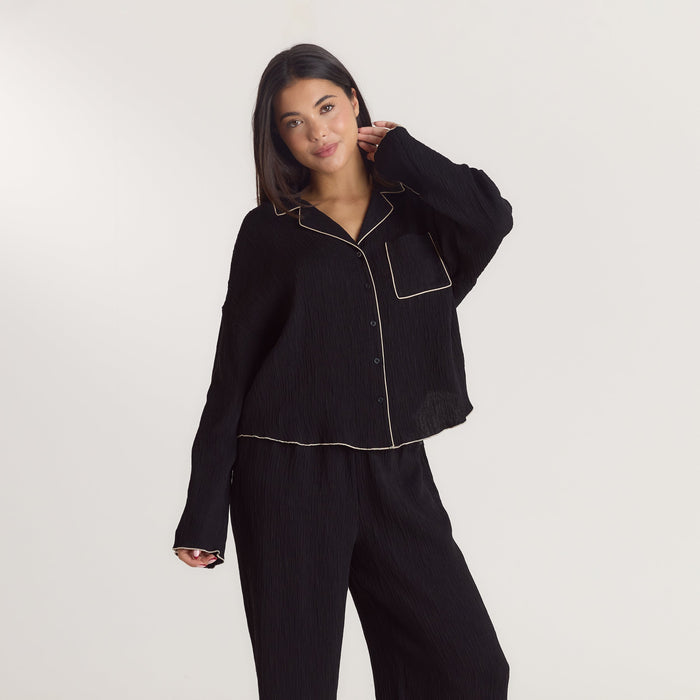 Crinkle Pyjama Shirt - Black