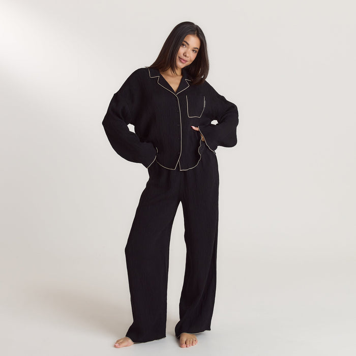 Crinkle Pyjama Shirt - Black