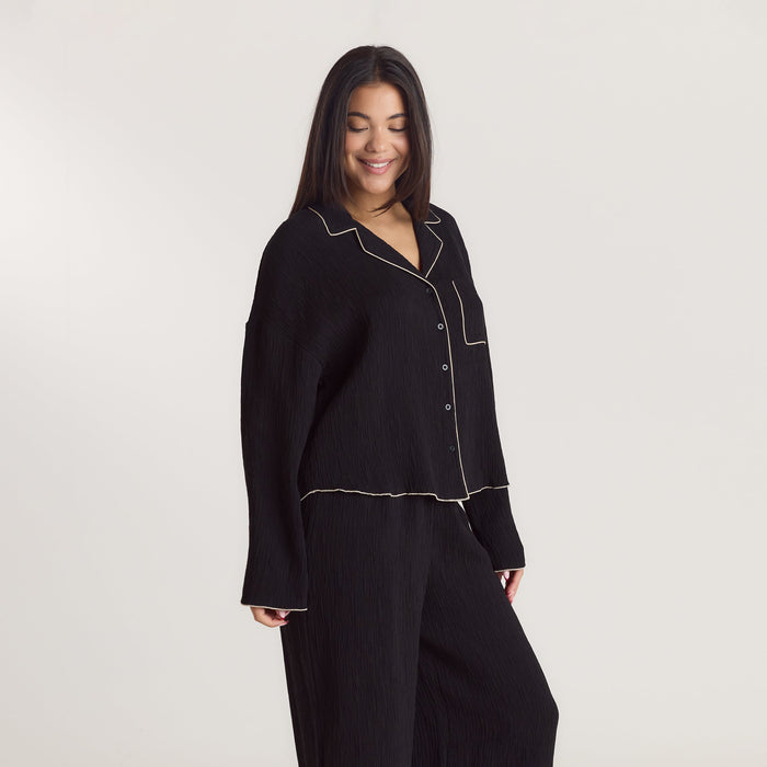 Crinkle Pyjama Shirt - Black